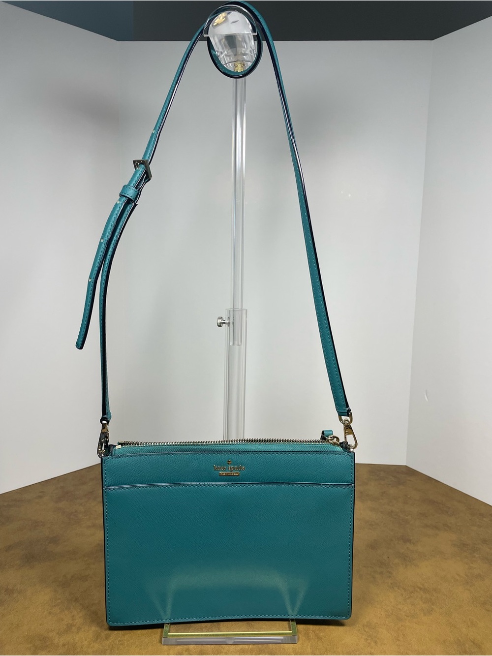 Kate Spade Teal Leather Crossbody Bag With Striped Lining